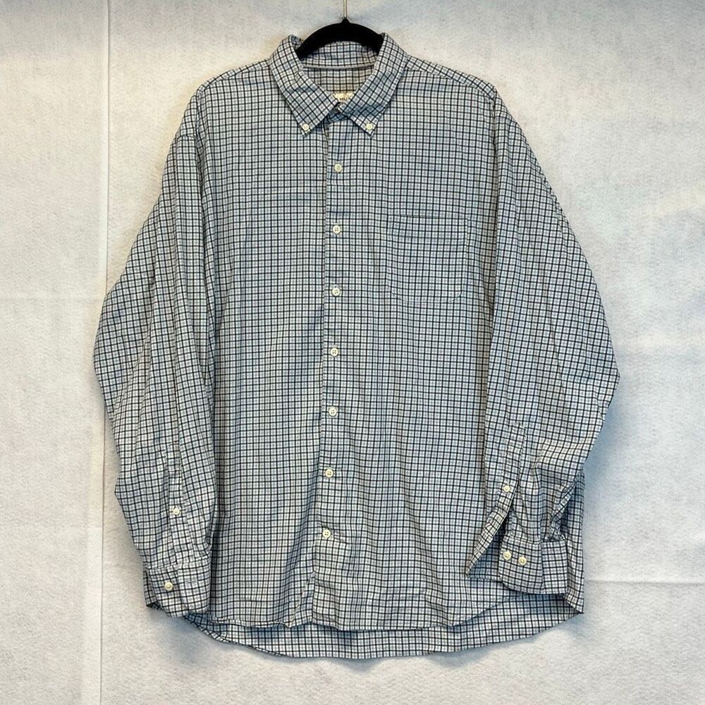 PETER MILLAR Shirt Men's 2XL Blue White‎ Plaid Collared Long Sleeve Button Down